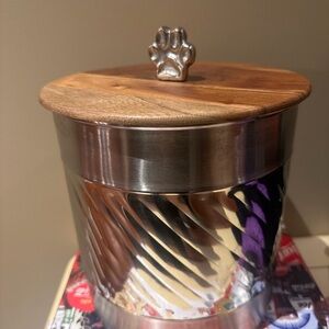 Stainless Steel and Wood Pet Treat Jar